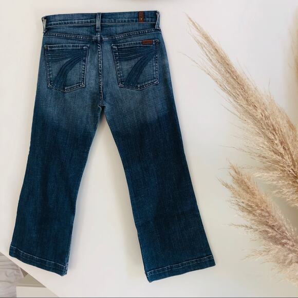 7FAM For All Mankind Crop Wide Leg Mid Rise Medium Blue Wash Dojo Denim Jeans 27 - Picture 1 of 8